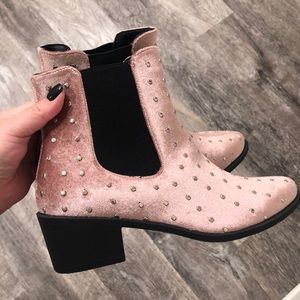 Misguided Pink Velvet Booties